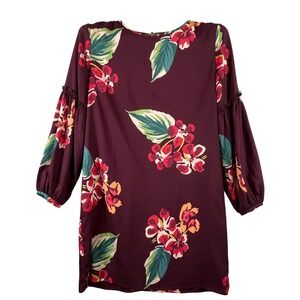 LOFT Womens Petite SP Mini Shift Dress Purple Floral Tropical 3/4 Sleeve Lined